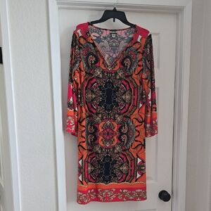 Haani Orange and Black Long Sleeve V-Neck Sheath Dress